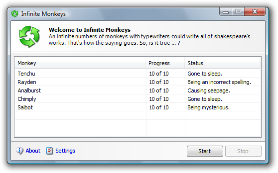 Click to view Infinite Monkeys 1.00 screenshot