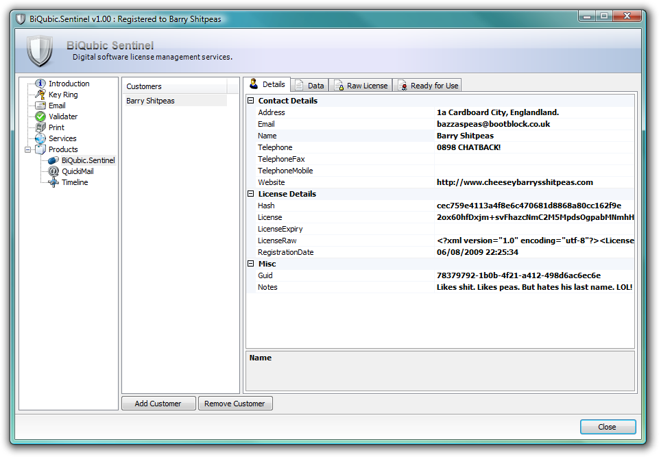 BiQubic.Sentinel: Customer Section