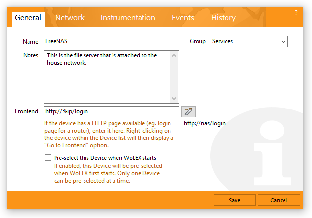 Edit Device: General