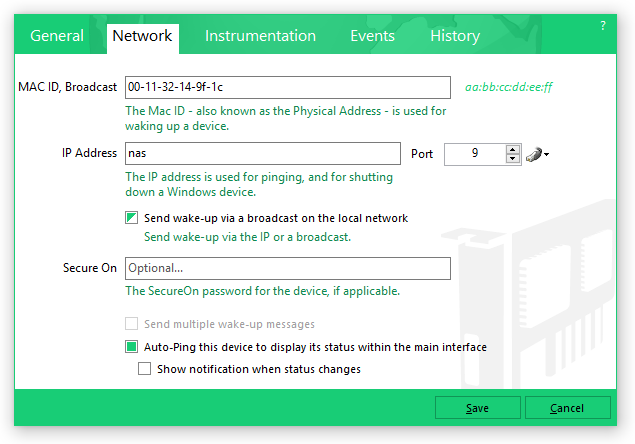 Edit Device: Network