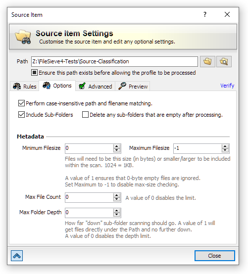 Source Items: Settings
