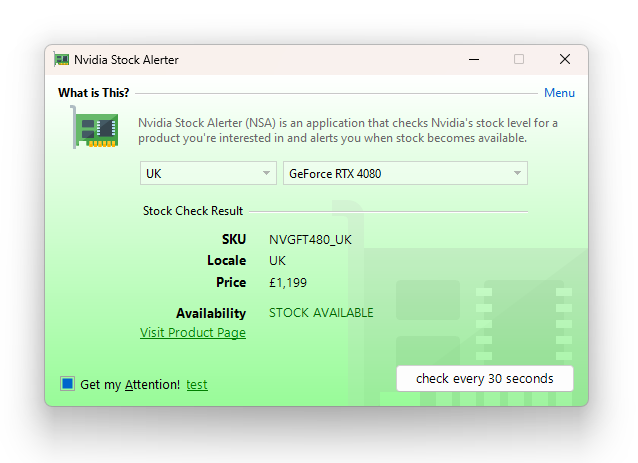 Main Window - Stock Available